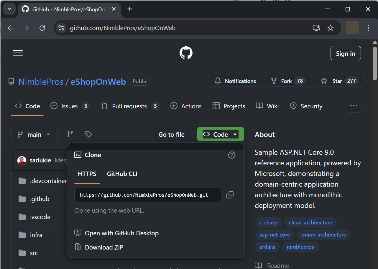 NimblePros/eShopOnWeb in GitHub
